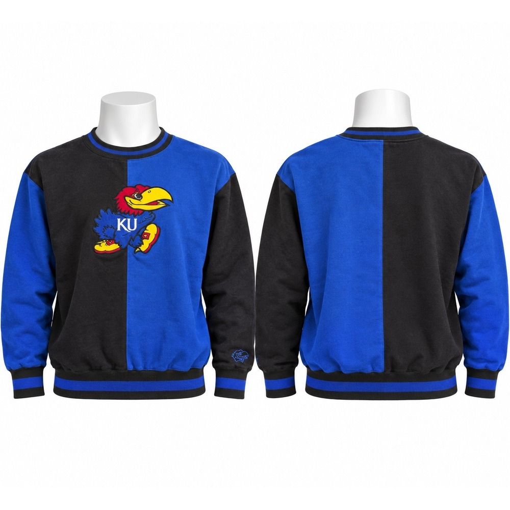 Vintage 90s Kansas Jayhawks KU Sweatshirt Large Colorblock Embroidered